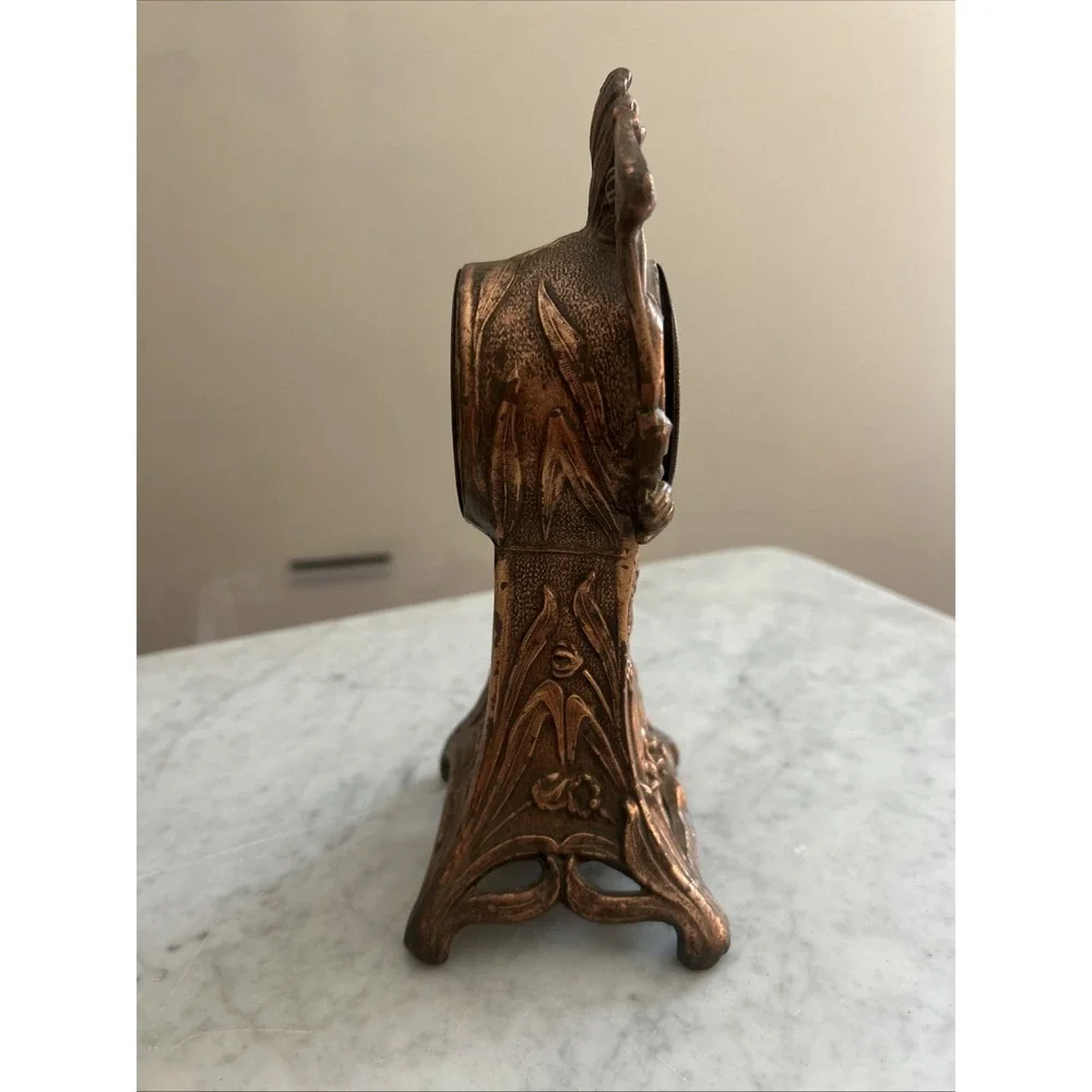 Antique Art Nouveau Figural Lady Mantel Clock New Haven c1900 Not Tested